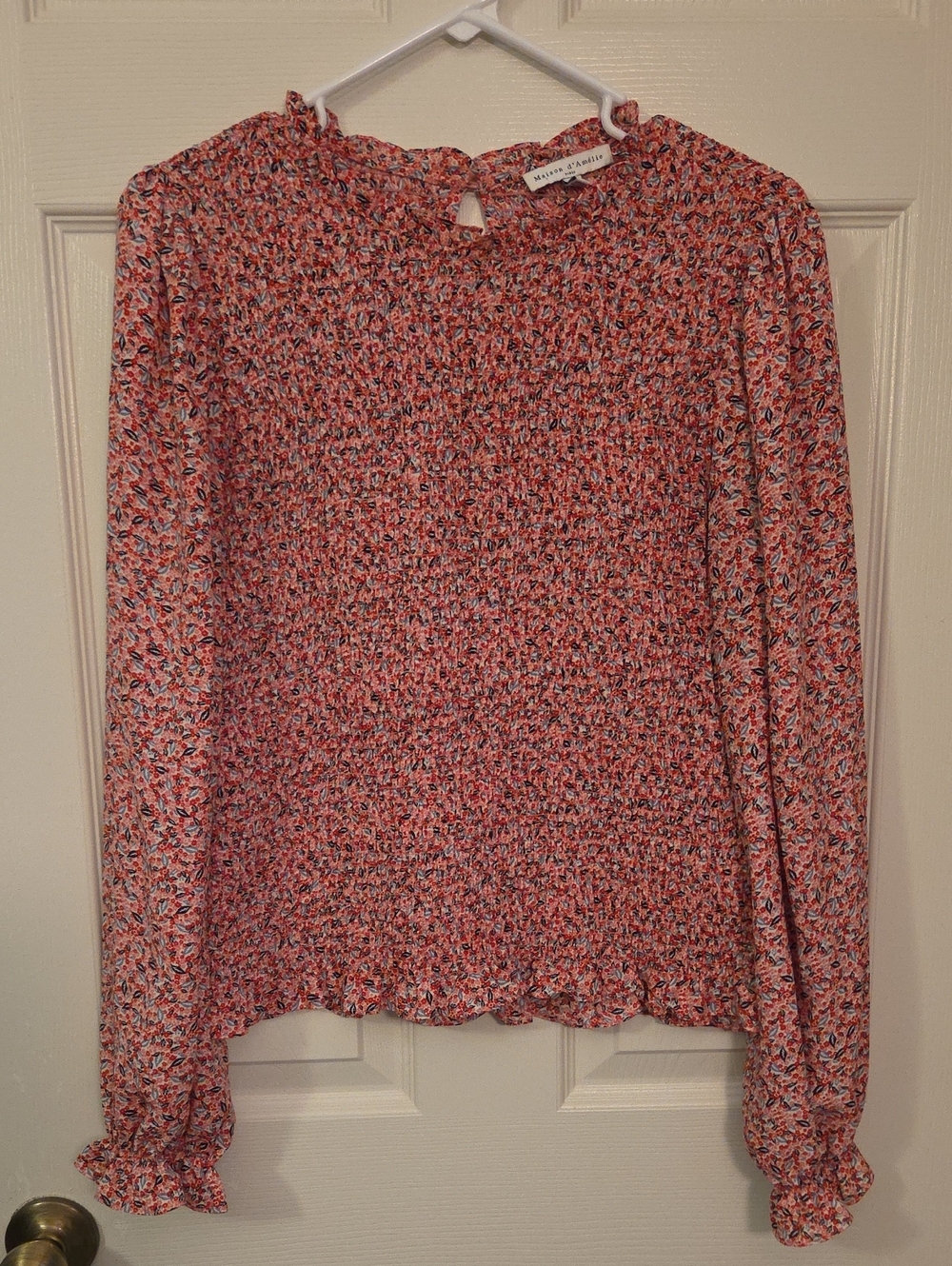 Maison d'Amilie Pink Floral Smocked Long-Sleeve Top Shirt